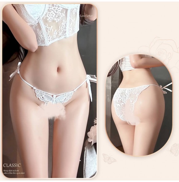 FEE ET MOI - Butterfly Tease Lace Strap Panties (White)